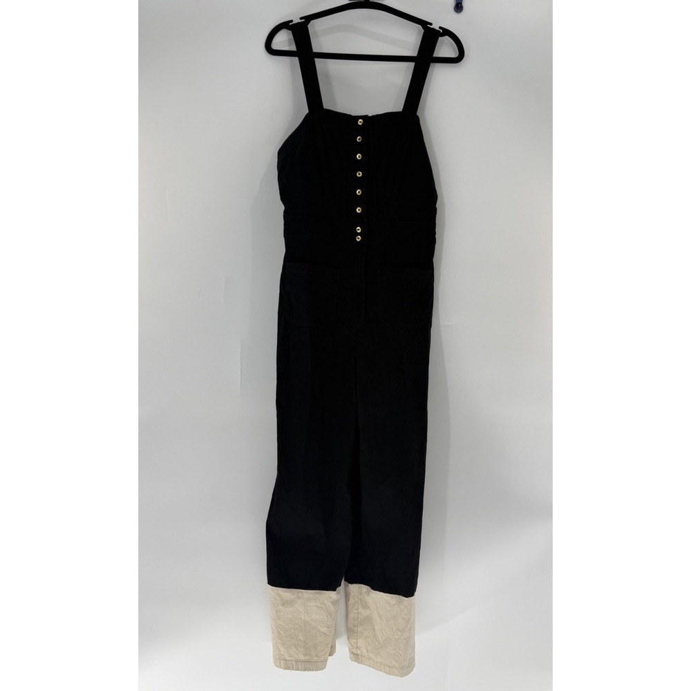Maeve Anthropologie Colette Jumpsuit Black Tan Colorblock Button Front Size 8 - Picture 2 of 11